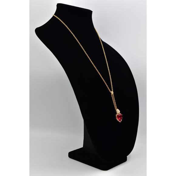 Swarovski Vintage Red Crystal Heart Necklace Rhinestone Gold Swan Signed BinBJ - Picture 4 of 12